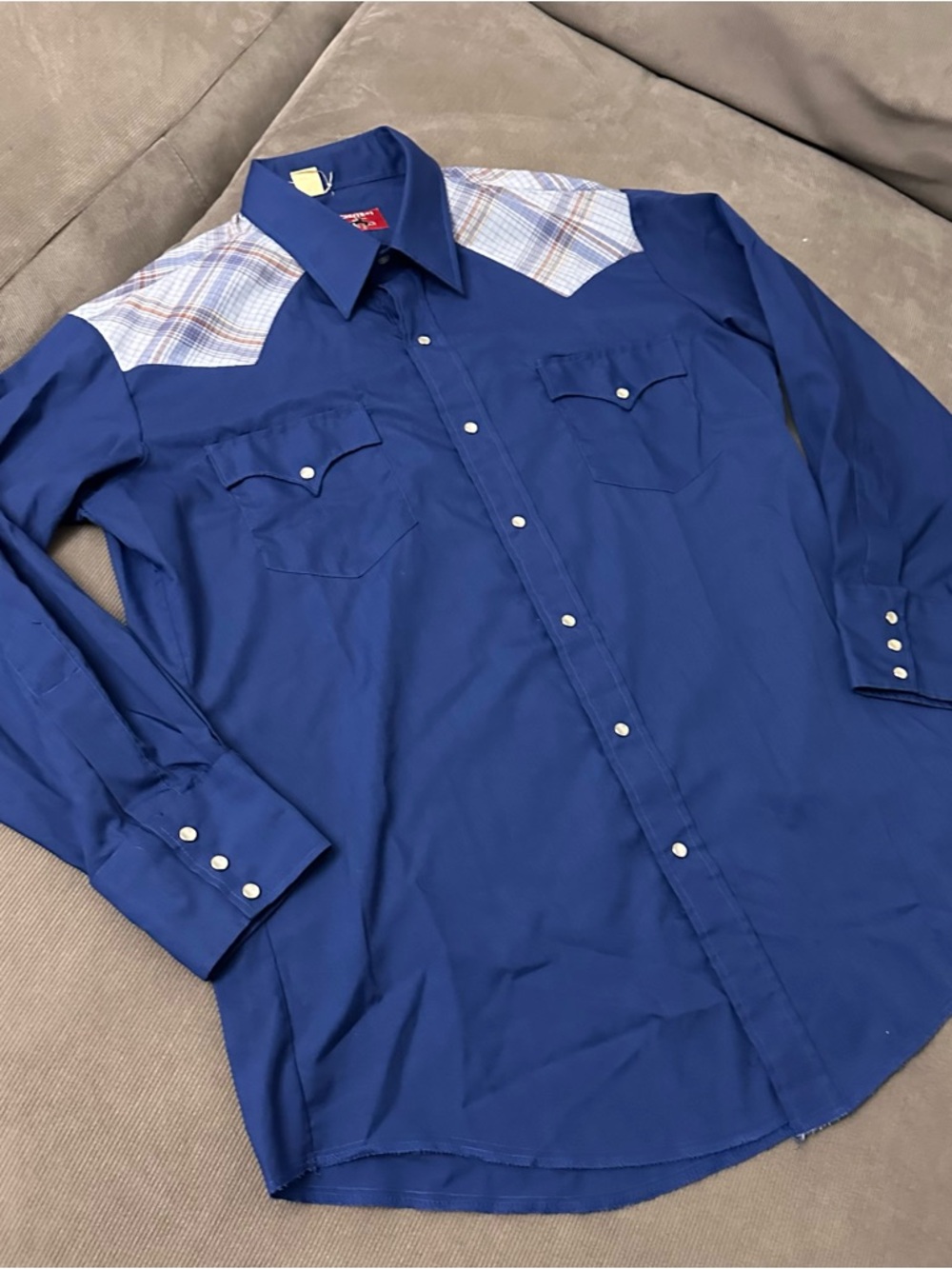 Vintage Chute #1 Western Pearl Snap Shirt Blue Plaid Yoke Cowboy Mens 17 32 - Picture 2 of 9